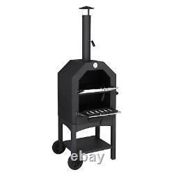 Four à pizza en bois avec pelle en pierre, grille et support pour barbecue en extérieur pour le jardin et le camping.