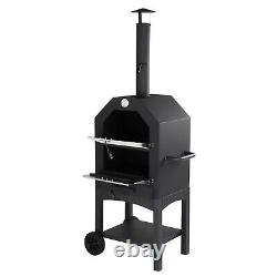 Four à pizza en bois avec pelle en pierre, grille et support pour barbecue en extérieur pour le jardin et le camping.