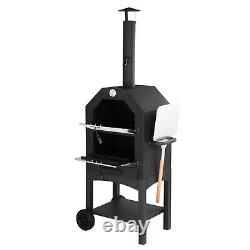 Four à pizza en bois avec pelle en pierre, grille et support pour barbecue en extérieur pour le jardin et le camping.