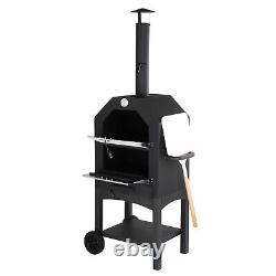 Four à pizza en bois avec pelle en pierre, grille et support pour barbecue en extérieur pour le jardin et le camping.