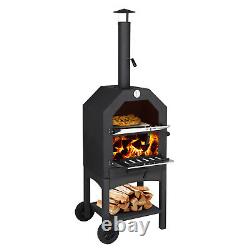 Four à pizza en bois avec pelle en pierre, grille et support pour barbecue en extérieur pour le jardin et le camping.