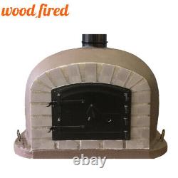 Four à pizza en bois d'extérieur de 100 cm de couleur brune, avec finitions Deluxe en brique grise et porte noire.