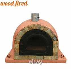 Four à pizza en bois d'extérieur de 100 cm en terre cuite Pro deluxe avec porte en fonte à texture rocheuse