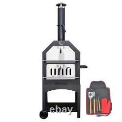 Four à pizza extérieur Kct avec barbecue et fumoir, ensemble d'outils, grill barbecue alimenté au bois pour jardin.