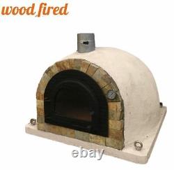 Four à pizza extérieur à bois de 100 cm avec sable, Pro deluxe, porte en fonte avec finition en roche taillée