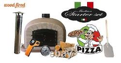 Four à pizza extérieur à bois de 100 cm, couleur brune, de luxe, avec briques grises et porte noire (pack)