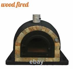 Four à pizza extérieur à bois de 100cm noir Pro deluxe avec porte en fonte rockface packagé