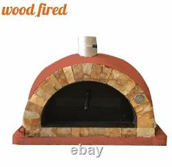 Four à pizza extérieur en bois avec foyer en brique rouge de 100 cm, modèle professionnel italien avec finition en pierre naturelle.