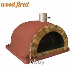Four à pizza extérieur en bois avec foyer en brique rouge de 100 cm, modèle professionnel italien avec finition en pierre naturelle.