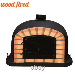 Four à pizza extérieur en bois avec foyer, modèle Deluxe noir avec porte noire de 90 cm