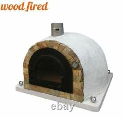 Four à pizza extérieur en bois avec porte en fonte Deluxe Rock Face de 100 cm, ensemble de luxe