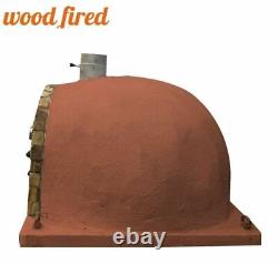 Four à pizza extérieur en bois chauffé au feu de bois, 100cm, en brique rouge, Pro deluxe, porte en fonte à façade rocheuse.