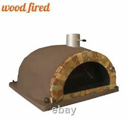 Four à pizza extérieur en brique à bois brun de 100cm Pro italien avec revêtement en pierre naturelle