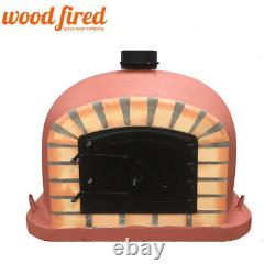 Four à pizza extérieur en brique et bois de 80 cm, modèle Deluxe rouge brique avec porte noire.