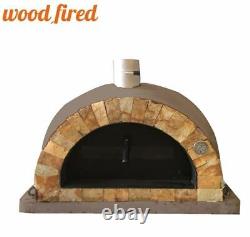 Four à pizza extérieur en briques à bois brun de 100 cm avec façade en pierre italienne Pro.