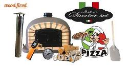 Four à pizza extérieur en briques à bois de 70cm de couleur marron avec porte noire de luxe (pack)