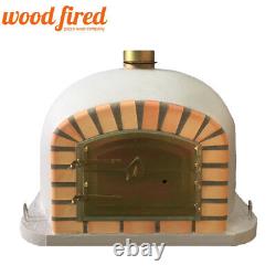 Four à pizza extérieur en briques à bois de 80 cm, modèle Deluxe gris clair avec cheminée.