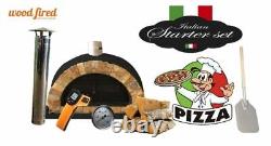 Four à pizza extérieur en briques avec four à bois noir de 100 cm Pro Italien avec package de pierre à faces rugueuses