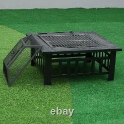 Foyer Extérieur Bbq Firepit Brazier Garden Square Table Poêle Patio Chauffe-glace 81cm