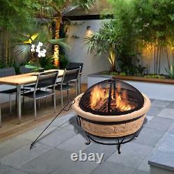 Foyer de feu en bois rond de jardin de 27 pouces en bois beige brûlant à l'extérieur