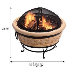 Foyer de feu en bois rond de jardin de 27 pouces en bois beige brûlant à l'extérieur