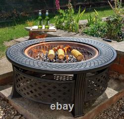 Foyer de feu lourd grand brasero de jardin extérieur table ronde barbecue et gril