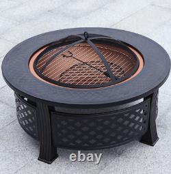 Foyer de feu lourd grand brasero de jardin extérieur table ronde barbecue et gril