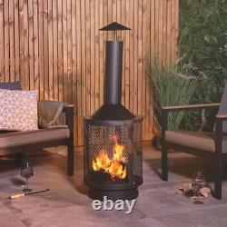Foyer de jardin en forme de cheminée en métal noir pour patio, chauffage extérieur de 130 cm en acier avec brûleur à bois