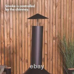 Foyer de jardin en forme de cheminée en métal noir pour patio, chauffage extérieur de 130 cm en acier avec brûleur à bois