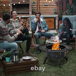 Foyer de jardin polyvalent avec grille pivotante pour barbecue : Cheminée en bois à brûler et bol de feu extérieur