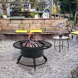 Foyer extérieur 2-en-1 avec barbecue pivotant réglable et cheminée à bois