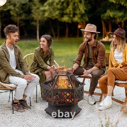 Foyer extérieur avec couvercle grillagé, bol de feu en bois portable