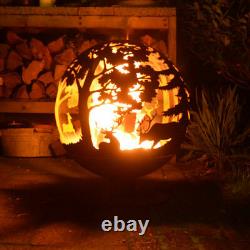 Grand Laser Cut’woodland' Fire Globe Pit Bowl Outdoor Garden Patio Jasper Js