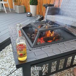 Grand brasero de jardin en fonte pour barbecue avec bol chauffant pour brûler les bûches en extérieur