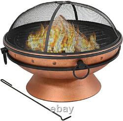Grand brasero rond à effet cuivre pour barbecue, chauffage de patio et feu de jardin