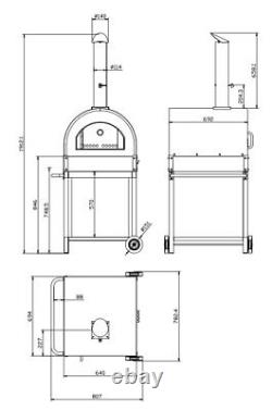 Grand four à pizza extérieur en bois chauffé au feu avec support et roues avec petite bosse sur le côté