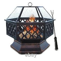 Hex Fire Pit Bbq Bowl Pour Garden Patio Heater Grill Vintage Design Charcoal