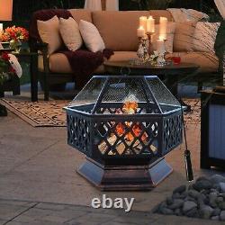 Hex Fire Pit Bbq Bowl Pour Garden Patio Heater Grill Vintage Design Charcoal
