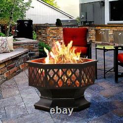 Hexagonal Fire Pit Outdoor Bbq Firepit Brazier Garden Stove Patio Heater Grill