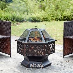 Hexagonal Fire Pit Outdoor Bbq Firepit Brazier Garden Stove Patio Heater Grill