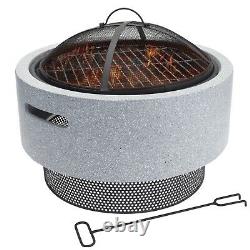 Light Grey Faux Béton Round Fire Pit Mgo Bbq Grill Bowl Camping Heater Burner