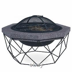 Outdoor Diamond Stand Fire Pit Brazier Mesh Spark Guard Bbq Grill Metal Poker