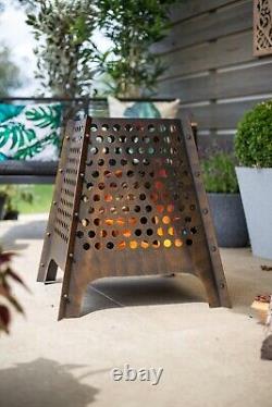 Panier de feu brasero chauffant de patio robuste en effet bronze 59x53x53 cm.