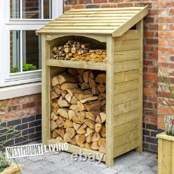 Petit abri en bois de qualité pour le rangement du bois de chauffage en extérieur avec couverture de jardin