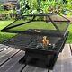 Pit De Feu Carré Avec Grille De Barbecue Chauffante Pour Jardin Extérieur Brasero Terrasse Extérieure