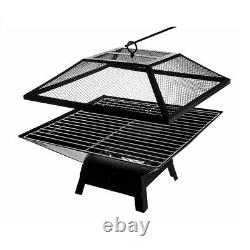 Pit de feu carré avec grille de barbecue chauffante pour jardin extérieur brasero terrasse extérieure