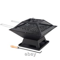 Pit de feu carré avec grille de barbecue chauffante pour jardin extérieur brasero terrasse extérieure