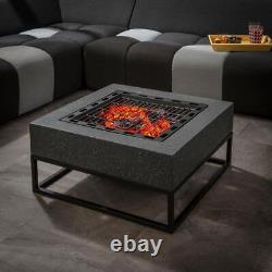 Pit de feu de jardin 3 en 1 en bois pour barbecue d'extérieur carré gris 70cm de qualité supérieure