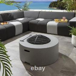 Pit de feu de jardin extérieur moderne 3 en 1 avec barbecue en bois rond gris de 75cm