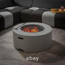 Pit de feu de jardin extérieur moderne 3 en 1 avec barbecue en bois rond gris de 75cm